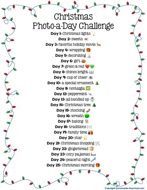 25 Days Of Christmas Photo Challenge, Photo A Day Challenge 2024, December 30 Day Challenge, 30 Day Christmas Movie Challenge, December Photo A Day, Christmas Challenges For Family, Winter Photo Challenge, Christmas Challenge 30 Day, Christmas Photo Ideas Instagram