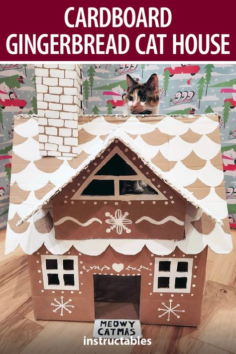 Cat House Diy Cardboard, Gingerbread Cat, Cardboard Gingerbread House, Large Cardboard Boxes, Cardboard Cat House, Cat House Diy, Cardboard House, Paper Butterfly, Halloween Contest