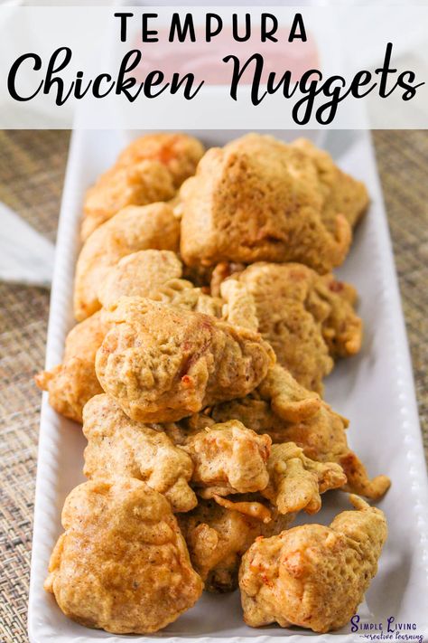 These homemade Tempura Chicken Nuggets are deliciously flavoured pieces of chicken breast covered with a crispy and fluffy tempura batter. Tempura Chicken Nuggets, Tempura Chicken, Nugget Recipes, Tempura Mix, Chicken Batter, Chicken Nugget Recipes, Tempura Batter, Baking Crafts, Chicken Patties