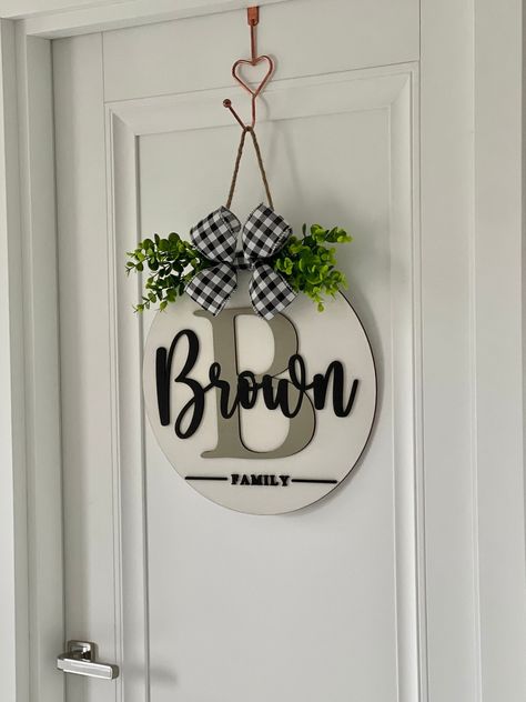 Front Door Porch Decor, Monogram Door Hanger, Custom Hangers, Welcome Door Signs, Wooden Monogram, Door Porch, Wooden Welcome Signs, Front Door Porch, Last Name Sign