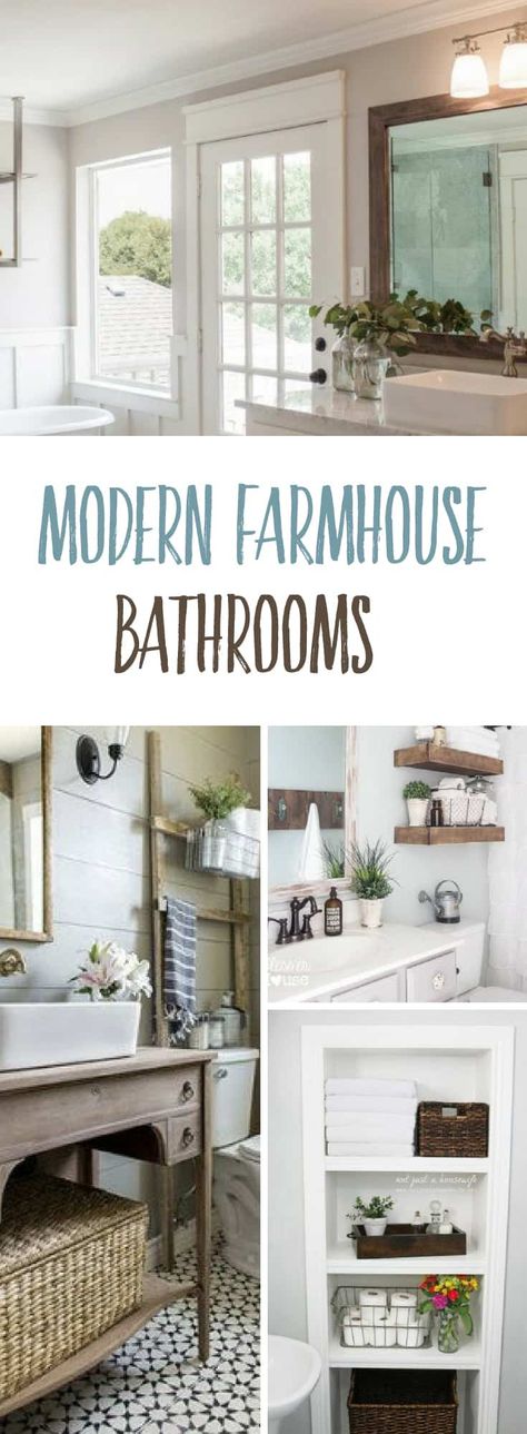 MODERN FARMHOUSE BATHROOMS INSPIRED BY JOANNA GAINES AND FIXER UPPER | These real life bathrooms have lovely modern farmhouse touches that are beautiful! #modernfarmhousedecor Farmhouse Bathroom Ideas Joanna Gaines, Bathroom Joanna Gaines, Joanna Gaines Bathroom, Modern Farmhouse Bathrooms, Modern Farmhouse Bathroom Ideas, Modern Farmhouse Bathroom Decor, Fixer Upper Bathroom, Farmhouse Bathroom Design, Farmhouse Bathroom Ideas