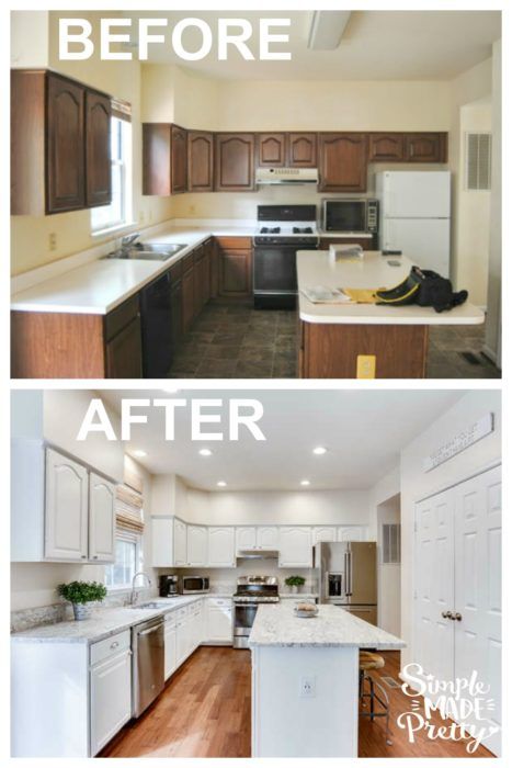 12 Before & After Pictures That'll Inspire You to Buy a Fixer Upper (2020) Basic Kitchen Renovation, Renovated Kitchen Cabinets, Older House Renovation Ideas, House Renovation Aesthetic, Inspire Pictures, Update Bathroom, Update Kitchen, Update Kitchen Cabinets, Fixer Upper Kitchen