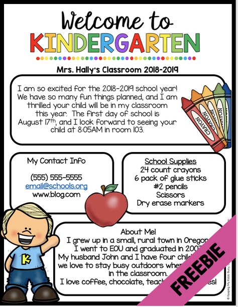 FREE Welcome to kindergarten newsletter - meet the teacher and open house FREEBIE - send this editable newsletter home so parents can get to know you #kindergarten #meetthe teacher #kindergartenopenhouse Welcome Letter To Parents From Teacher Kindergarten, Kindergarten Welcome Letter To Parents, Prek Welcome Letter To Parents, Welcome To Preschool Letter To Parents, Getting To Know You Kindergarten, Welcome Back To School Letter To Parents, Open House Letter To Parents, Teacher Introduction Letter To Parents Template Free, Welcome Letter To Parents From Teacher Preschool