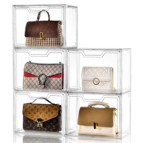 Purse Display, Organizer For Closet, Acrylic Display Box, Handbag Organizer, Organizer Purse, Purse Storage, Stackable Storage Bins, Clear Purses, Handbag Storage