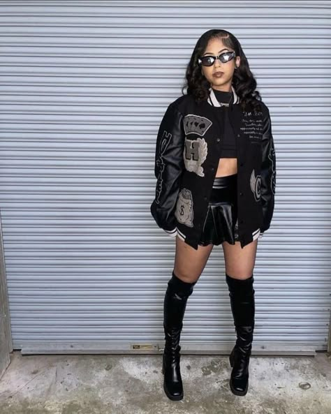 Stylish Outfits With Jordans, Birthday Outfits Black Women 19th, Black Skirt Outfit Birthday, Thigh Height Boots Outfit, Cute Birthday Outfits Black Women Casual, Going Out Outfits Black Women Fall, Wrestlemania Outfit Ideas, Black And Sliver Outfit Ideas, Birthday Outfit Pants And Top