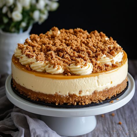 Creamy Butterscotch Cheesecake with a Buttery Crumble Recipe - Good For Recipes Butterscotch Cheesecake, Homemade Butterscotch, Butterscotch Recipes, Yummy Cheesecake, Simple Family Meals, Banana Cheesecake, Bakery Items, Classic Cheesecake, Cheesecake Filling