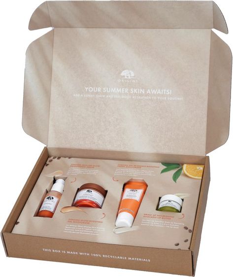 Origins Skincare Boxes Skincare Boxes Packaging, Product Boxes Design, Skincare Mailer Box Design, Packaging For Skin Care Products, Facial Kit Packaging, Creative Cosmetic Packaging, Hair Packaging Boxes, Cosmetics Box Design, Skincare Kit Packaging