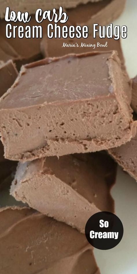 Low Carb Cream Cheese Fudge is delicious and yes it is low carb. But that really doesn’t matter. It’s just good. Low carb is just a bonus! #lowcarbrecipes #lowcarbsnacks #lowcarbdesserts #lowcarbdessertrecipes #ketosnackrecipes #mariasmixingbowl Cream Cheese Fudge, Cheese Fudge, Keto Fudge, Low Carb Ice Cream, Breakfast Low Carb, Postre Keto, Keto Candy, Slow Cooker Desserts, Resep Diet