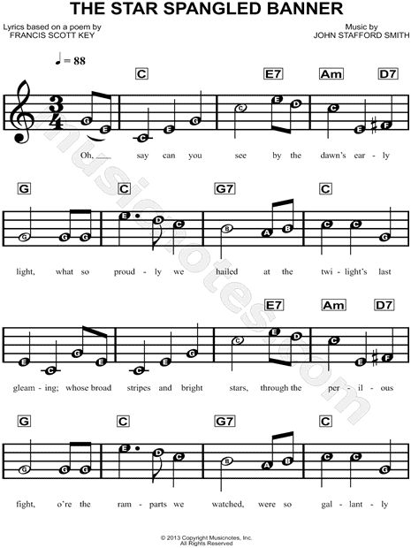 Print and download The Star-Spangled Banner sheet music written by Francis Scott Key. Sheet music arranged for Piano/Vocal/Chords in C Major. Star Spangled Banner Sheet Music, Sheet Music For Beginners, Music For Beginners, Popular Piano Sheet Music, Piano Songs Sheet Music, Piano Sheet Music Letters, Beginner Piano Music, Piano Music Easy, Reading Sheet Music