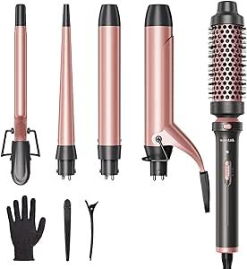 Wavytalk 5 in 1 Curling Iron Set with Curling Brush and 4 Interchangeable Ceramic Curling Wand (0.35"-1.25”), Instant Heat Up, Dual Voltage Hair Curler Small Curling Iron, Tapered Curling Wand, Wand Curling Iron, Curling Wands, Curling Wand Set, Wand Hairstyles, Curling Brush, Barrel Curling Iron, Ionic Hair Dryer