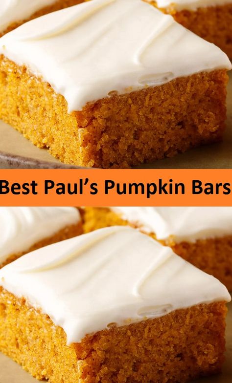 Best Paul’s Pumpkin Bars Paula Dean Pumpkin Bars, Pumpkin Bars Recipe, Easy Pumpkin Bars, Pumpkin Bars With Cream Cheese, Bars With Cream Cheese Frosting, Bars With Cream Cheese, Christmas Cookie Recipes Holiday, Pumpkin Bars, Pumpkin Recipes Dessert