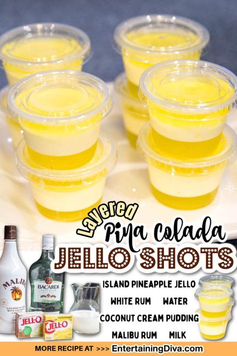 Pina Colada Jello Shots Recipe, Coconut Cream Pudding, Coconut Jello, Pina Colada Jello Shots, Rum Jello Shots, Best Jello Shots, Jello Shots Recipe, Jello Shot Cups, Pineapple Jello