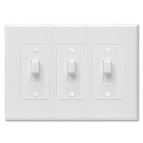 TayMac MASQUE® Révive Wall Plate- offers an instant modern refresh for any space! Say goodbye to time-consuming rewiring - simply replace the existing cover and enjoy an effortless upgrade. This 3-Gang wall plate cover provides complete coverage for your electrical outlet or switch, and it comes with matching screws for your convenience. Crafted with durable PVC, it ensures long-lasting performance without cracking. Transform your home or business with this easy and stylish upgrade. Hubbell TayM Electrical Outlet Covers, Toggle Light Switch, Old Wall, Toggle Switch, Wall Outlets, Electrical Outlets, Outlet Covers, Electrical Supplies, Wall Plate