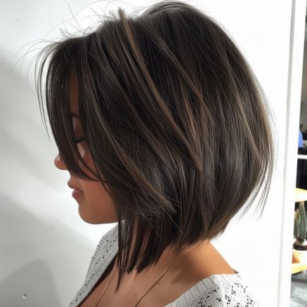 Inverted Bob Layered, Bob Haircuts For Thinning Hair For Women, Tapered Angled Bob, Inverted Bob Hairstyles With Layers, A Line Bob For Thick Hair, Layered Lob Haircut For Fine Hair, Short Bob Dark Hair With Highlights, Short Hairstyle Women Inverted Bob, Shoulder Length Inverted Bob With Layers