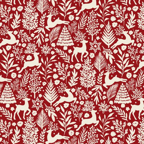 Scandi Forest in Dashing Red | Hawthorne Supply Co Nordic Christmas Pattern, Christmas Fabric Pattern, Forest Pattern Design, Christmas Surface Pattern Design, Christmas Prints And Patterns, Winter Vibes Aesthetic, Christmas Textiles, Winter Motifs, Christmas Scandinavian Style