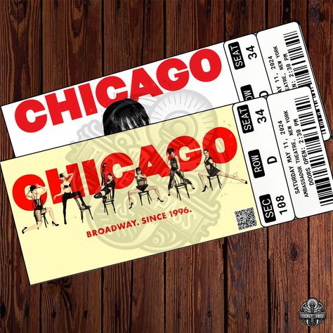 Step into the world of Broadway and West End with our instant download gift experience for Chicago The Musical. 🎭This listing offers a unique and bespoke event ticket, perfect for surprising a loved one with a taste of theatrical magic. 🌟 Surprise with Style: Delight a theatre lover with a custom-themed ticket to Chicago The Musical. This instant download creates a memorable gift, evoking the glamour and thrill of the stage. 🎁Inspired Gift: Each ticket is creatively fashioned to capture the s Digital Ticket Design, Music Ticket Design, Vintage Ticket Design, Tickets Design, Chicago The Musical, Chicago Souvenirs, Theatre Ticket, Musical Tickets, Chicago Musical