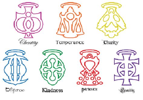 Which Of The 7 Heavenly Virtues Are You? 7 Heavenly Virtues, Seven Deadly Sins Symbols, 7 Deadly Sins Tattoo, Seven Heavenly Virtues, Heavenly Virtues, 7 Virtues, Sin Tattoo, The 7 Deadly Sins, Magia Elemental