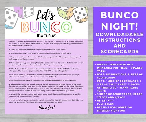 How To Play Bunco, Bunco Rules, Dice Game Rules, Bunco Dice, Halloween Bunco, Bunco Night, Bunco Game, Bunco Party, Game Rules