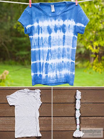 Tie-dye doesn't always mean groovy spirals and circles -- you can make straight-line stripes, too.                  For the best results, use a prewashed and dried 100 percent cotton T-shirt. Gather up some rubber bands and prepare a shirt for the dye.                 Wet a shirt and lay it flat. Starting at one side, gather the tee to create accordion-like folds that run vertically from neck to hem.                 Wrap a rubber band tightly around the shirt. For more stripes, add rubber ban... Tie Dye Instructions, Tie Dye Shirts Patterns, Diy Tie Dye Techniques, Diy Tie Dye Designs, Tie Dye Patterns Diy, Diy Tie Dye Shirts, Tie Dye Crafts, Diy Tie, Tie Dye Techniques