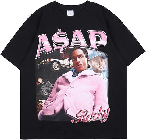 NAGRI Men's ASAP Rocky Cotton T-Shirt, black, m : Amazon.de: Clothing Asap Rocky Shirt, Asap Rocky T Shirt, Streetwear Shorts, Asap Rocky, Black Graphic Tees, Mens Sleeve, Street Look, Tee Shirt Homme, Mua Sắm