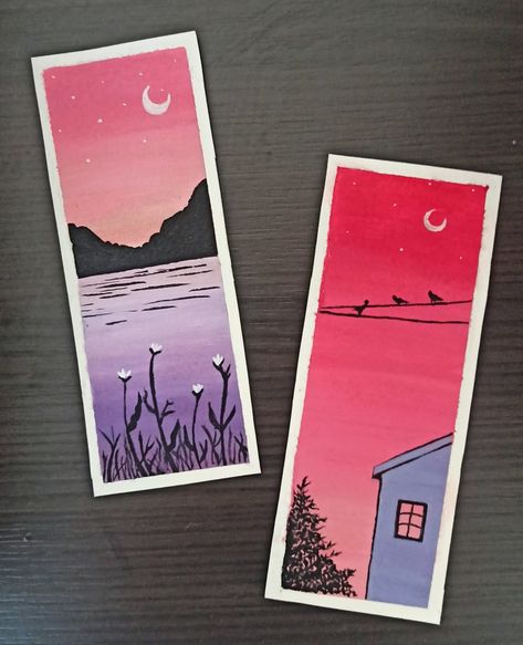 Bookmark Painting Acrylic Easy, Cute Bookmarks Painting, Aesthetic Bookmarks Painting, Painting On Bookmarks, Bookmark Easy Design, Bookmarks Handmade Acrylic, Water Colour Bookmarks Aesthetic, Diy Bookmarks Acrylic Paint, Easy Bookmarks Ideas