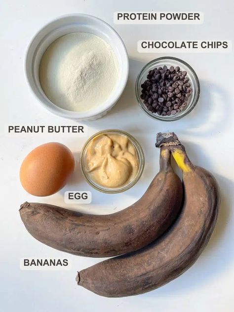 Flourless Banana Protein Muffins Protein With Banana, Banana Muffins Protein Powder, Protein Muffins With Bananas, Protein Banana Chocolate Muffins, Chocolate Protein Powder Banana Muffins, Protein Powder And Banana Recipes, Banana Bread Protein Powder, Ripe Banana Protein Recipes, Banana Protein Powder Muffins