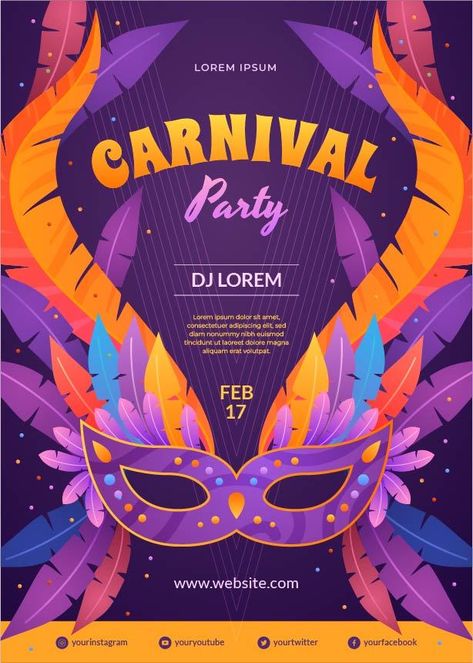 Brazil Carnival Illustration, Carnival Theme Poster, Carnival Pubmat, Poster Invitation Design, Poster Theme Ideas, Carnival Poster Ideas, Carnaval Party Ideas, Brazil Carnival Theme Party, Carnival Graphic Design