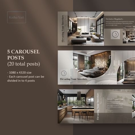 Interior Design Carousel Post, Image Carousel Design, Elegant Social Media Design, Interior Design Instagram Post Ideas, Real Estate Carousel, Carousel Post Instagram, Post Template Instagram, Elegant Instagram, Interior Deisgn