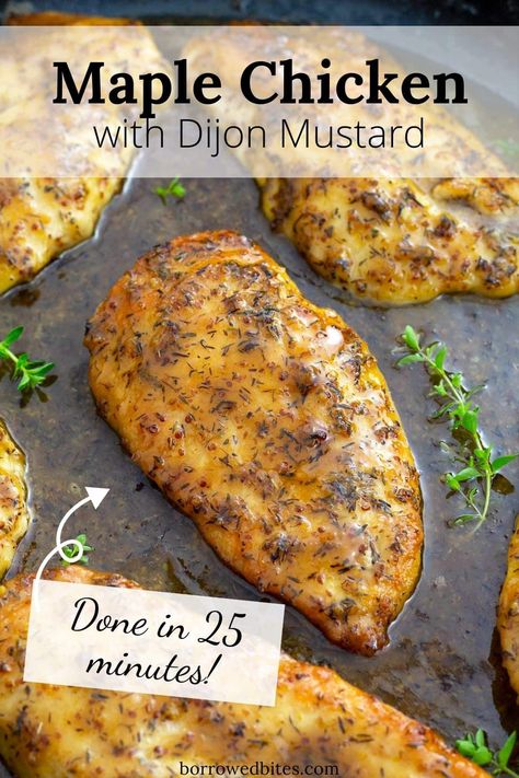 This Maple Chicken is pan-seared until golden and juicy, then coated in a sweet maple mustard sauce! With just a handful of ingredients and 25 minutes, you can have this maple mustard chicken on the table for a quick weeknight dinner that the whole family will love. Honey Maple Chicken, Maple Mustard Glazed Chicken, Chicken With Maple Syrup, Maple Mustard Chicken Crockpot, Spicy Brown Mustard Chicken, Mustard Maple Chicken, Maple Dijon Chicken Thighs, Chicken And Dijon Mustard Recipes, Maple Pecan Chicken