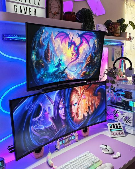 I've got to say upgrading to a 40", ultra wide monitor on the bottom and putting my 32" on top feels super impressive! Every time I walk into the room, I feel stunned and proud l o l I highly recommend this setup if you want to be "wowed" every time you sit at your computer 🥰🥰🥰 @deco_gear 40" on bottom @samsungus 32" on top #gamerlife #gamingcommunity #gamer #gamingsetup #pcsetup #monitorupgrade #monitor Ultra Wide, Pc Setup, Gamer Life, Gaming Setup, Gaming, Computer, Desk, Quick Saves