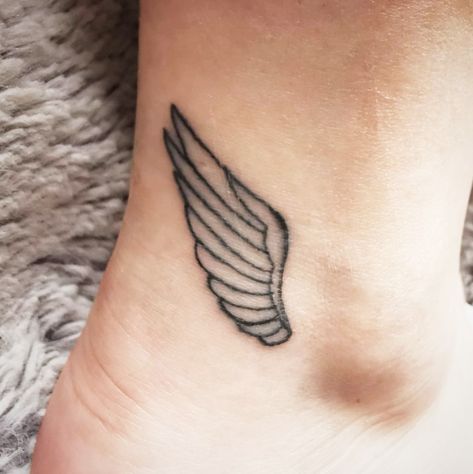 Angel Wing On Ankle, Ankle Angel Tattoo, Wing On Ankle Tattoo, Tiny Angel Wing Tattoo Simple, Hermes Ankle Tattoo, Wings On Ankle Tattoo, Wing Tattoo Ankle, Ankle Wing Tattoo, Angel Wing Ankle Tattoo