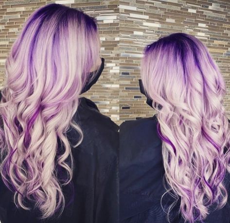 One of my all time favorites Purple Highlights Blonde Hair, Shadow Root Blonde, Purple Hair Highlights, Fall Winter Hair Color, Magenta Hair, Purple Ombre Hair, White Blonde Hair, Hair Color Burgundy, Lavender Hair