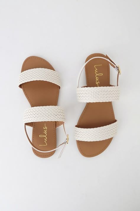 Dressy Flat Sandals, White Flat Sandals, Leopard High Heels, Dressy Flats, Dr Shoes, Woven Sandals, Sandals Outfit, Sunny Afternoon, Cute Flats