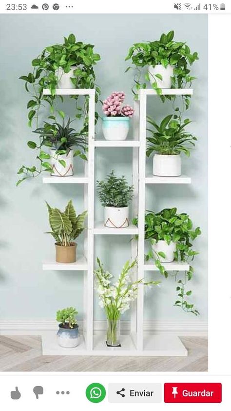 Inside Plants Decor, Indoor Plant Shelves, Aesthetic Plants, Corner Plant, Framed Plants, Modern Plant Stand, Stand Ideas, Wood Plant Stand, Regal Design