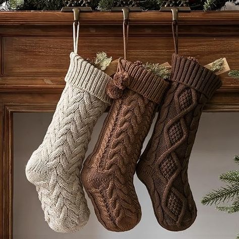 Amazon.com: Pawliss Farmhouse Knitted Christmas Stockings: 3 Pack 18 Inch Neutral Cable Knit Fireplace Stockings, Cozy Hanging Xmas Stockings Rustic Stocking Decorations for Family Holiday Décor, Earth Tones : Home & Kitchen Cable Knit Stocking Pattern, Stocking Decorations, Fireplace Stockings, Knit Stockings, Cottage Christmas, Stocking Pattern, Xmas Stockings, Christmas Knitting, Family Holiday