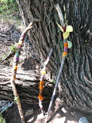 Celebrate the Creative - Adventure Sticks and Tree Forts – Juniper Tree Puppets Things To Make With Wood, Stick Decorations, Tree Forts, Forest Preschool, Girls Camp Crafts, Talking Sticks, Walking In The Woods, Talking Stick, Juniper Tree