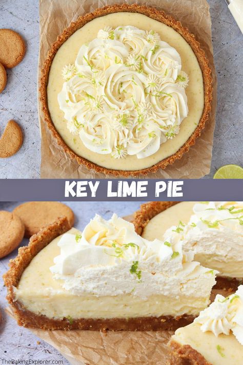 Biscuit Base Recipe, Homemade Key Lime Pie Recipe, Homemade Key Lime Pie, American Dessert, Key Lime Pie Easy, Whipped Cream Topping, Key Lime Pie Recipe, Lime Pie Recipe, Keylime Pie Recipe