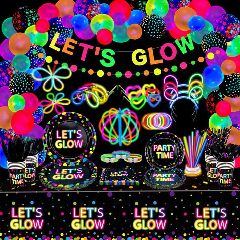 Glow In The Dark Balloons, Neon Party Decorations, Neon Party Supplies, Glow In Dark Party, Neon Birthday Party, Glow Party Supplies, Glow In The Dark Party, Circle Garland, Neon Birthday