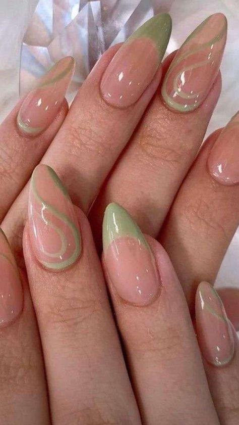 Green Oval Nails, Green Oval, Oval Nails, Artificial Nails, Holiday Nails, Nails Inspiration, Cute Nails, Nail Inspo, Summer Nails