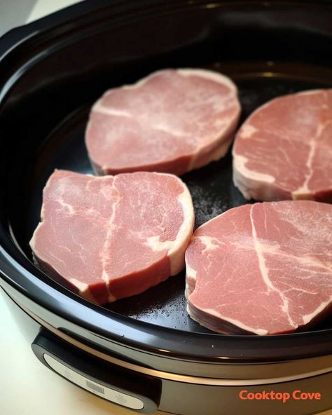 Put these 3 ingredients in a slow cooker for pork chops that melt in your mouth Slower Cooker Pork Chops Easy Recipes, Pork Chops And Potatoes In The Crock Pot, Bagel Sliders, Pork Chops In The Crock Pot, Easy Crockpot Pork Chops, Slow Cooker Pork Chops Recipes, Pork Crockpot, Crock Pot Pork Chops, Cooktop Cove