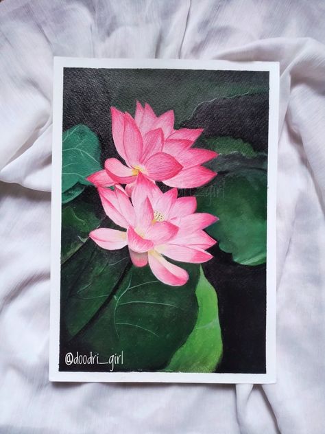 A5 Acrylic Painting, Lotus Painting Acrylic, Lotus Acrylic Painting, Guache Art, Lotus Drawing, Lotus Painting, Painting References, Cute Easy Doodles, Easy Doodles