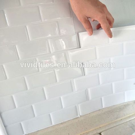 Source Self Stick Backsplash Subway White Wall Tile Sticker Stick On Removable Anti-Mold Vinyl Peel and Stick Wall Decal on m.alibaba.com Bathroom Floor Tile Small, Diy Wall Tile, Bathroom Tile Stickers, Room Wall Tiles, Vinyl Wall Tiles, Trendy Kitchen Tile, Vinyl Wall Covering, Self Adhesive Wall Tiles, White Wall Tiles