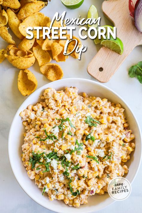 This easy Mexican Street Corn Dip is the BEST party appetizer! This recipe is a quick and easy appetizer built for a crowd, whether hosting a party or hanging with friends for game day. Elote corn dip is easy to make and oh-so-creamy, with the perfect blend of savory and sweet. Your guests will crave more of this delicious spin on traditional street corn! It is the perfect cold corn dip recipe. If you need a fast appetizer recipe for a party, this easy dip is perfect! Corn Dip Appetizer, Spicy Corn Dip Cold, Street Corn Crockpot Dip, Homewrecker Corn Dip, Leftover Sweet Corn Recipes, Elote Dip Cold, Easy Mexican Corn Dip, Easy Grilled Appetizers, Mexican Corn Dip Cold