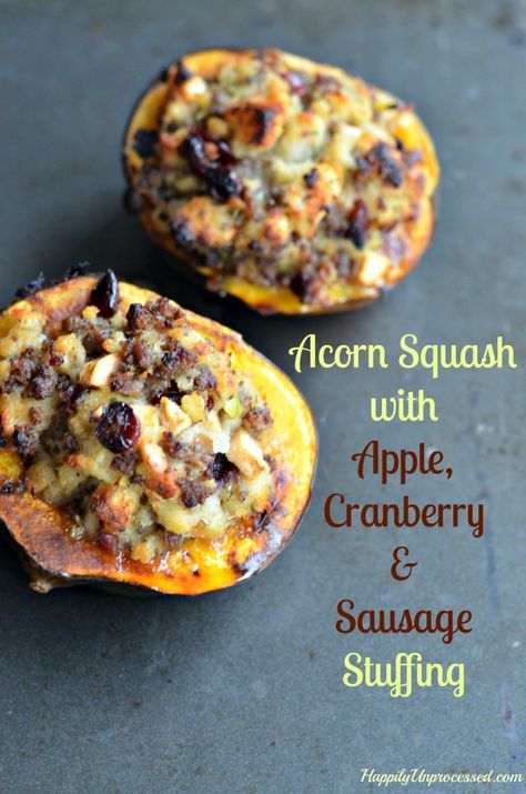 Cranberry Sausage Stuffing, Cranberry Sausage, Acorn Squash Roasted, Stuffed Acorn Squash, Sausage Stuffing, Acorn Squash Recipes, Fitness Community, Acorn Squash, Apple Cranberry