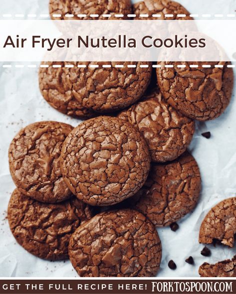 Air Fryer Three Ingredient Nutella Cookies - Fork To Spoon Air Fryer Nutella Recipes, Airfryer Cookies, Air Fryer Peanut Butter Cookies, Air Fryer Chocolate Chip Cookies, Homemade Oatmeal Raisin Cookies, Air Fryer Cookies, Air Fryer Snacks, 2 Ingredient Cakes, Nutella Cookies Recipe