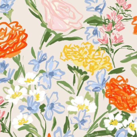 Liz✨Print & Pattern Designer on Instagram: "Gorgeous flowers everywhere at the moment 💐  Everywhere except my back garden… Still patiently waiting on those to come through 🙇🏽‍♀️  #freelanceprintdesigner #printdesigner #printpattern #florals #pattern #surfacedesign #print #surfacepattern #estampas #printstudio" Spring Floral Painting, Loose Florals, Surface Pattern Design Inspiration, Floral Graphic Design, Watercolour Florals, Flowers Everywhere, Wallpaper Background Design, Flower Print Pattern, Flower Mural