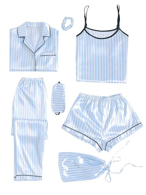 PRICES MAY VARY. Package including: a camisole, a pair of shorts, a long sleeve shirt, a pair of pants, an eye mask and a storage bag. 1 Suit meets all your needs for nightwear throughout the year. Cami top and shorts pajamas set for summer and spring, long sleeve button down shirt and pants 2 piece loungewear for winter and fall. Product details: Adjustable straps sleeveless top, V neck notch collar shirt with chest pockets, elastic waist pants and shorts. Premium silk-like satin pajams set, so Notch Collar Shirt, Pajama Gift Set, Shorts Pajamas, Cute Pjs, Matching Pjs, Cute Pajama Sets, Satin Sleepwear, Cami Shirt, Shirt Pant Set