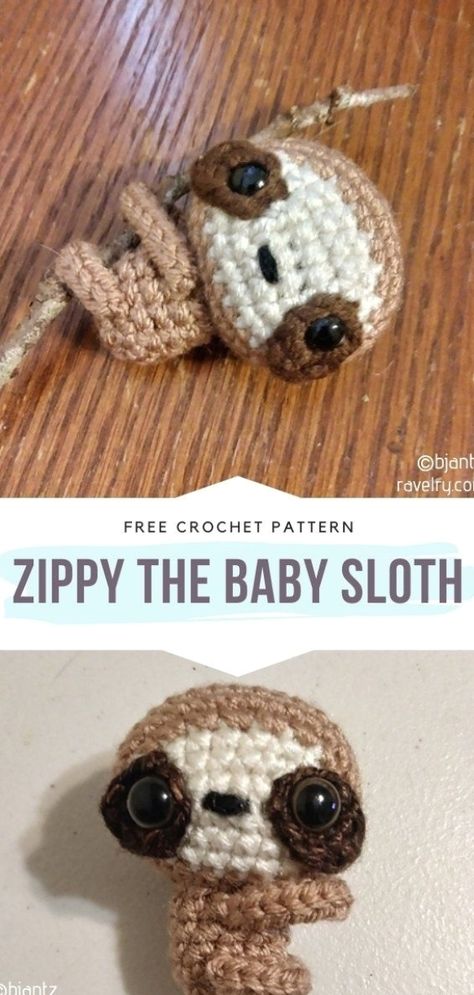 Sloth Crochet, Free Form Crochet, Crazy Crochet, Crochet Sloth, Crochet Free Patterns, Crochet Panda, Crochet Keychain Pattern, Pola Amigurumi, Crochet Animals Free Patterns