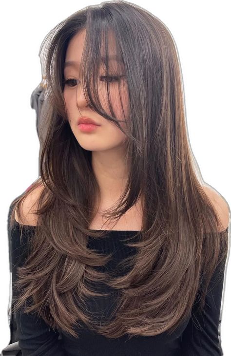 Female Haircut Styles Medium, Korean Haircut Side Part, Trendy Hairdos For Medium Hair, Long Layered Haircuts Unstyled, Easy To Style Long Haircuts, Hair Cuts With Face Framing Layers, Haircuts For Medium To Long Hair, Hair Color On Asian Women, Medium Layers For Long Hair