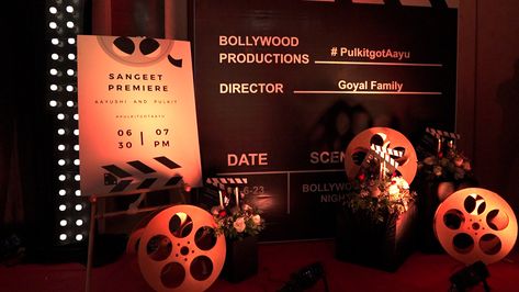 Bollywood theme sangeet welcome sigange ides Bollywood Theme Photo Booth, Bollywood Theme Sangeet Decor, Bollywood Theme Decor Ideas, Bollywood Theme Sangeet, Bollywood Theme Decor, Retro Bollywood Theme, Sangeet Ideas, Bollywood Night, Bollywood Theme Party